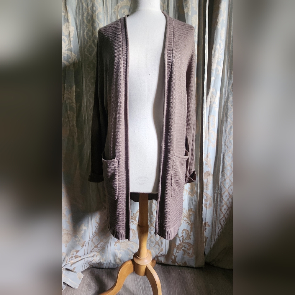Pink Rose Taupe Open Front Cardigan